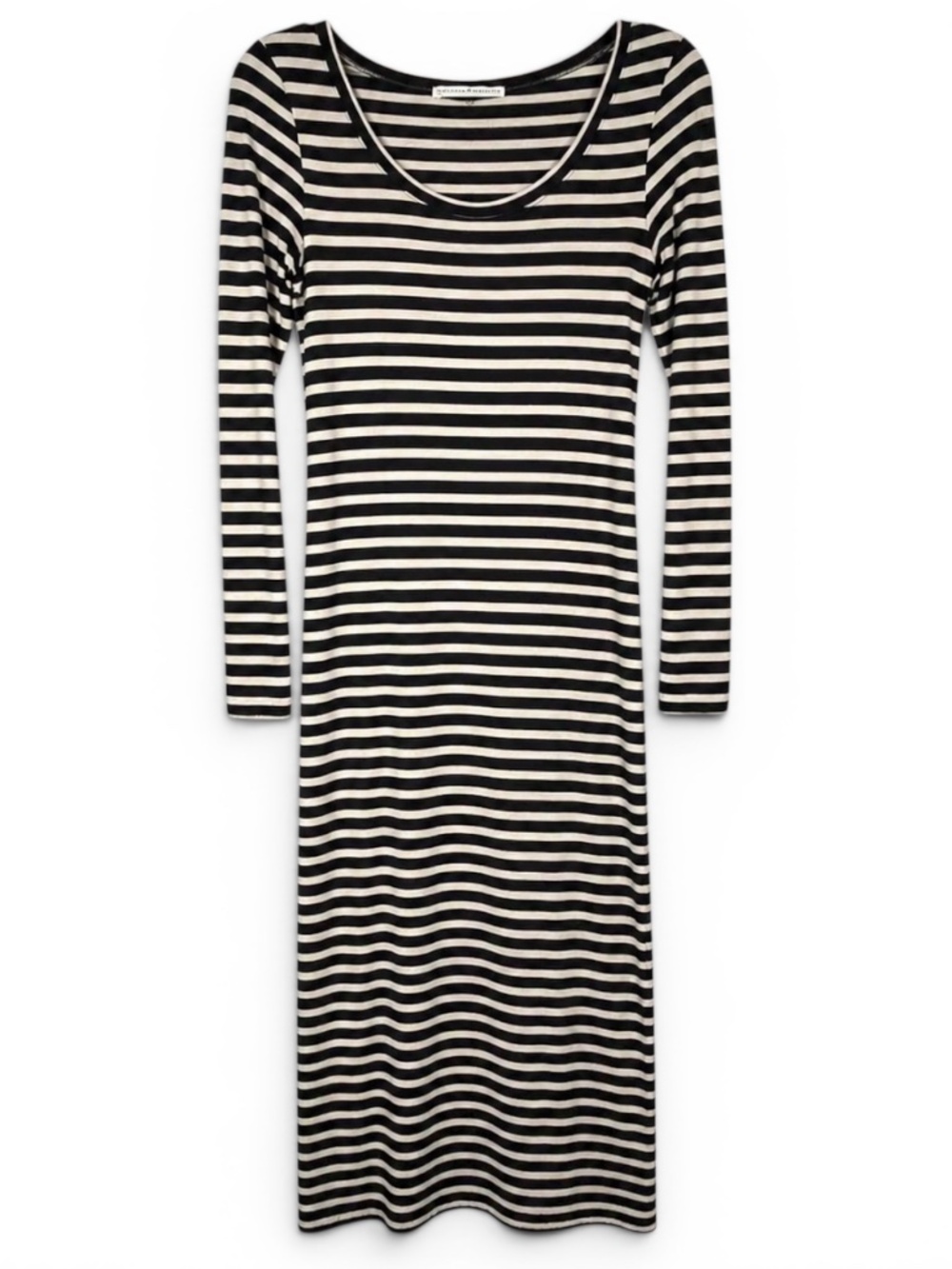 Peruvian Connection Striped Maxi Dress Black Tan Long Sleeve Knit XS